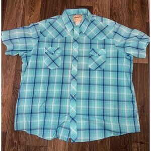 Wrangler Pearl Snap Shirt Men's 3XL Blue Plaid Button Up Western Rodeo Cowboy